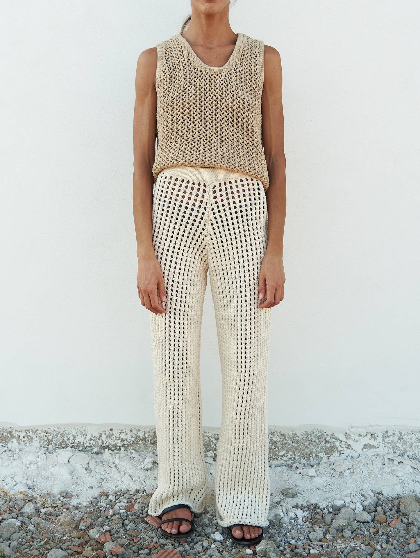 Organic cotton open knit pants